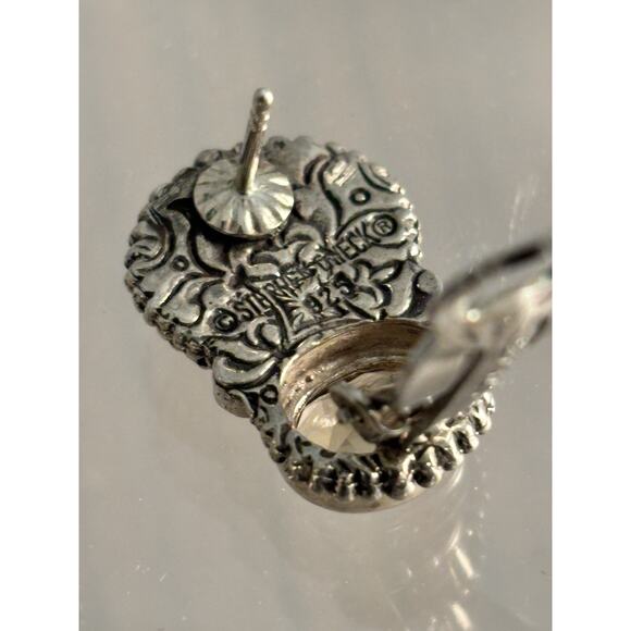 Stephen Dweck Sterling Flower Carved Crystal & Faceted Smokey Quartz EARRINGS - Picture 2 of 7